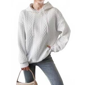 NEW MISS SPARKLING brandi cable knit hoodie in white